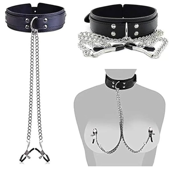 BDSM Nipple Clamps With Collar in Pakistan | Leather Strap