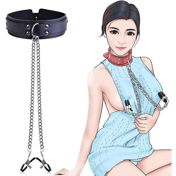 BDSM Nipple Clamps With Collar in Pakistan | Leather Strap